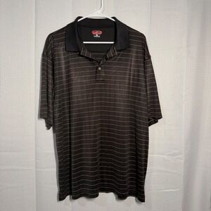 Pro Player Men XL G Polo Shirt Dark Brown Pinstripe Short Sleeve Collar Button